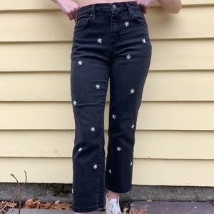 Hand Embroidered Black Straight Fit Jeans